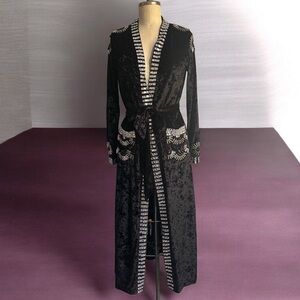 Without Tags. New Elegant Black Velvet Robe with Silver Accents